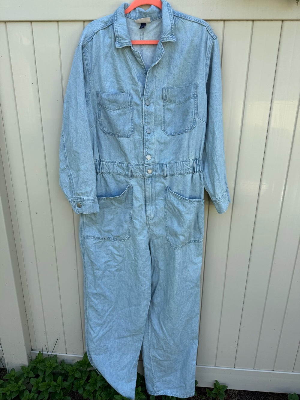 Plus Size 17 Light Wash Denim Jumpsuit / Coverall Gardening Suit